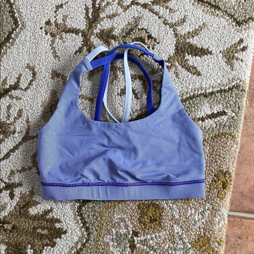 Lululemon purple and white striped sports bra